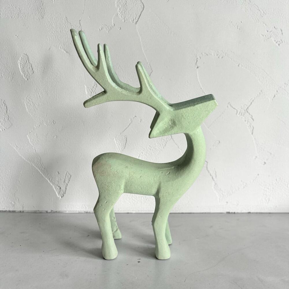 Heavy Cast Metal Reindeer Figurine Mint Green Whimsical Holiday Christmas 9”